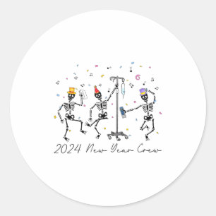 Sticker Rond Équipage de la nouvelle année 2024 squelette dansa