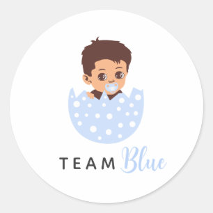 Sticker Rond Équipe Bleue Nouveau-Né Bébé Garçon Dans un Œuf Éc