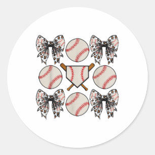Sticker Rond Équipe De Baseball Coquette Bow Pour Femmes Fille