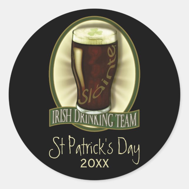 Sticker Rond Équipe de boisson irlandaise personnalisée (Devant)
