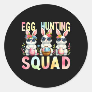 Sticker Rond Équipe de chasse aux oeufs Jour de Pâques Chasse a