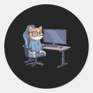 Sticker Rond Équipe de chat de joueur mème drôle 