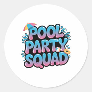 Sticker Rond Équipe de fête au bord de la piscine Croisière d'a
