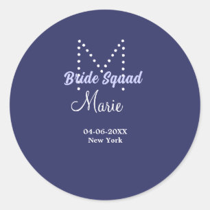 Sticker Rond Équipe de mariée ajoutez nom monogramme demoiselle