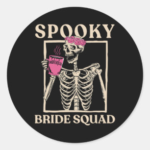 Sticker Rond Équipe de mariée effrayante Squelette Halloween En
