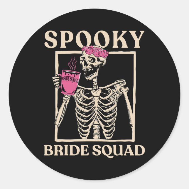 Sticker Rond Équipe de mariée effrayante squelette Halloween en (Devant)