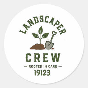 Sticker Rond 🌿 Équipe de paysagistes Entretien de pelouse vint