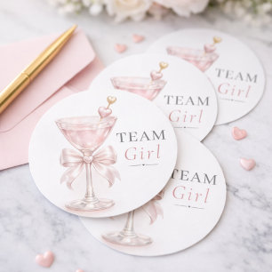 Sticker Rond Équipe de Révélation du Sexe Fille Martini Rose Co