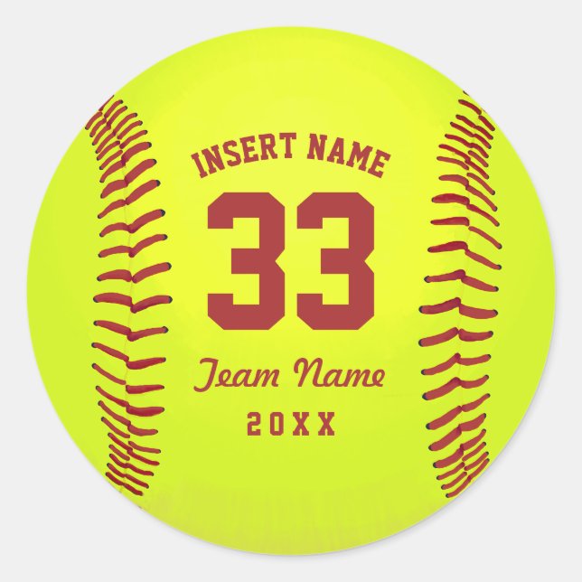 Sticker Rond Équipe de softball personnalisée (Devant)