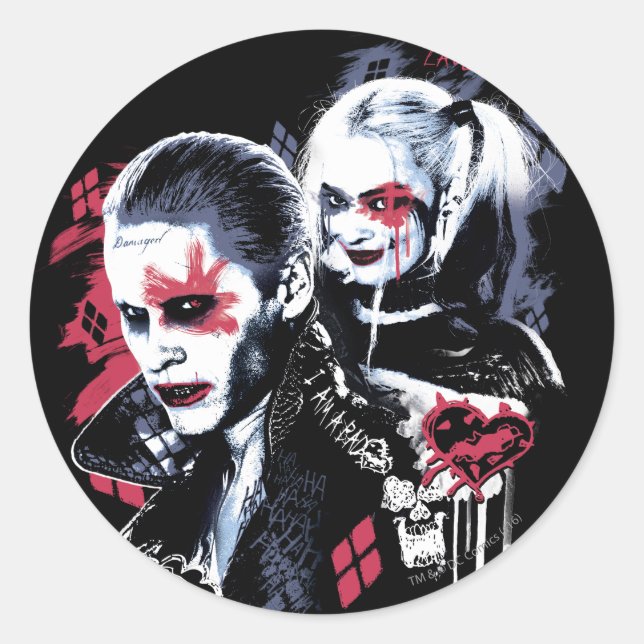 Sticker Rond Équipe de suicide | Graffiti peint Joker & Harley (Devant)