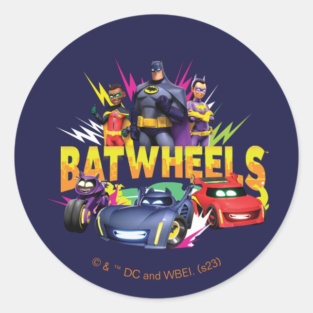 Sticker Rond Équipe de superhéros Batwheel™ (Devant)