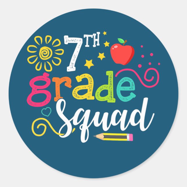 Sticker Rond Équipe d'élèves de 7e année 7e équipe d'enseignant (Devant)
