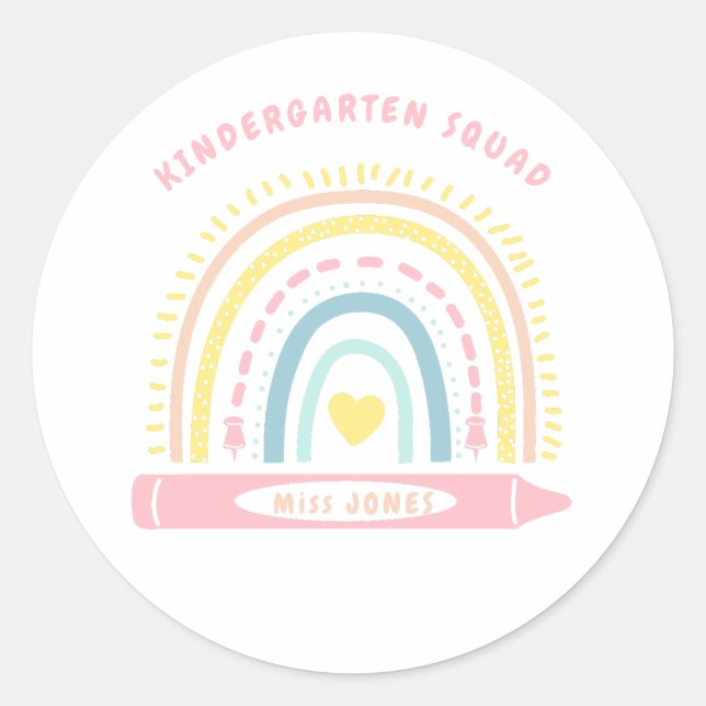 Sticker Rond Équipe D'Enfants Enseignant De Retour À L'École (Devant)