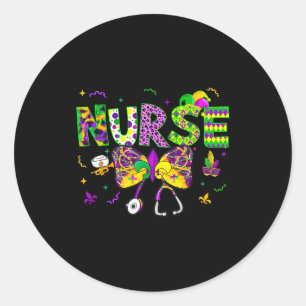 Sticker Rond Équipe d'infirmières drôles de Mardi Gras Stethosc