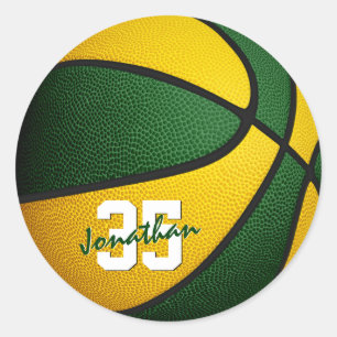 Sticker Rond équipe d'or vert colore garçons filles basket-ba