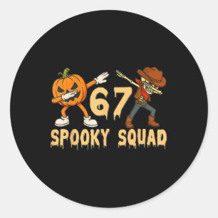 Sticker Rond Équipe effrayante Citrouille 67 Halloween Meme 6 7