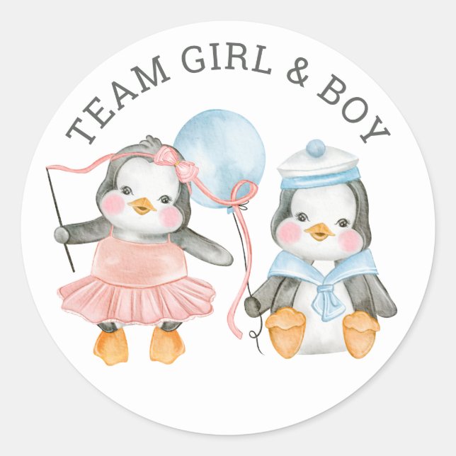 Sticker Rond Équipe fille & garçon. Le double genre révèle. Jeu (Devant)