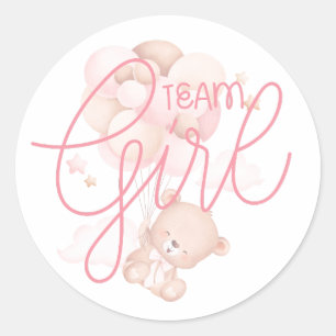 Sticker Rond Équipe Fille Ours en Aquarelle Révélation du Sexe