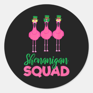 Sticker Rond Équipe flamant rose drôle chanceux jour de la Sain