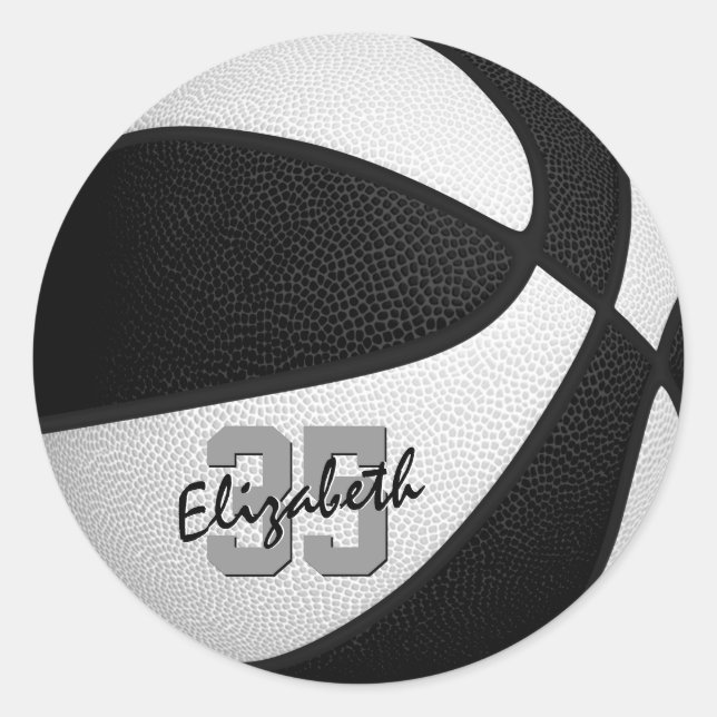 Sticker Rond équipe noir blanc couleurs filles garçons basket (Devant)