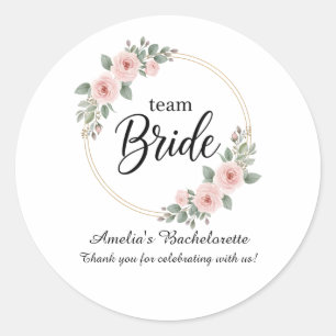Sticker Rond Équipe personnalisée Bride Fille d'honneur Rose Fl