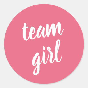 Sticker Rond Équipe rose Baby shower fille Révélation de genre