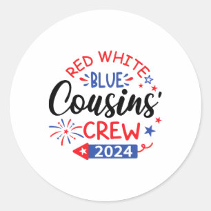 Sticker Rond Équipe Rouge Blanc Et Bleu 4 juillet Famille