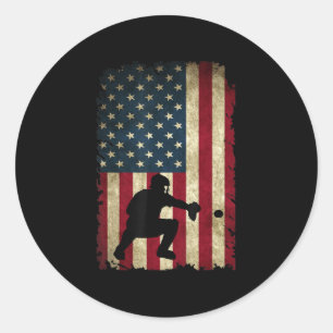Sticker Rond Équipement de receveurs de baseball Drapeau améric