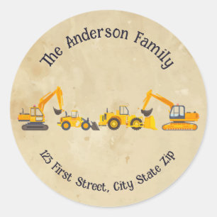 Sticker Rond Équipement lourd Construction Excavateurs Diggers