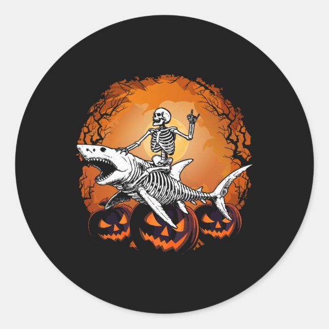 Sticker Rond équitation Shark Lazy Halloween Costume drôle Anim (Devant)