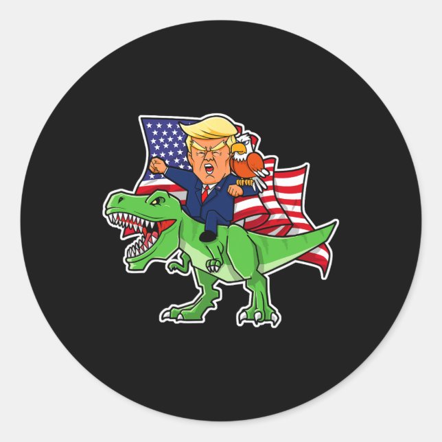 Sticker Rond équitation Un Dinosaur Trex Funny Merica Patriotiq (Devant)