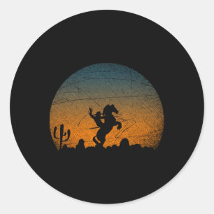 Sticker Rond Équitation Yeehaw Bull Riding Howdy Sunset C