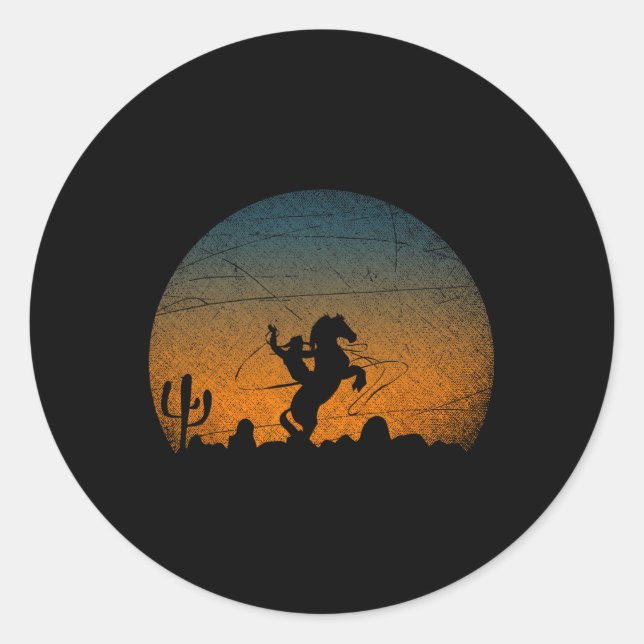 Sticker Rond Équitation Yeehaw Bull Riding Howdy Sunset C (Devant)