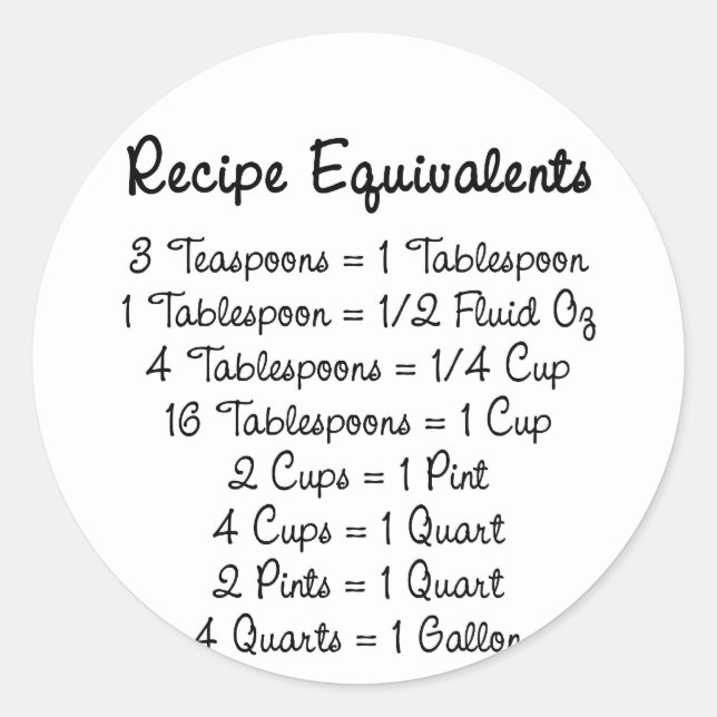 Sticker Rond Équivalents de recettes Aide de cuisine (Devant)