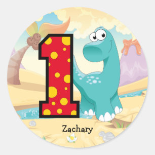 Sticker Rond ęr Coutume de partie de dinosaure d'anniversaire