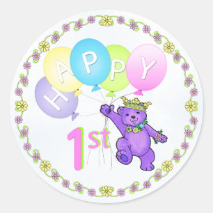 Sticker Rond ęr Princesse Bear Happy d'anniversaire