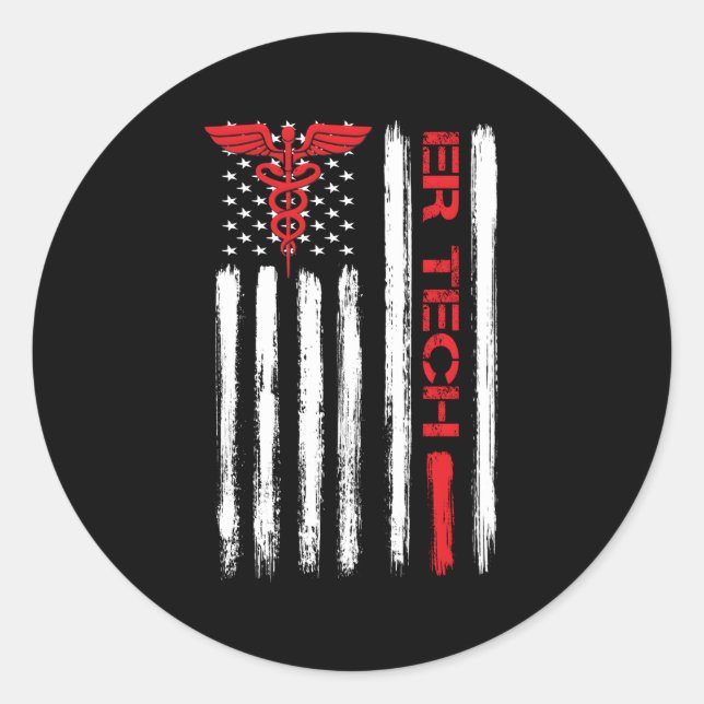 Sticker Rond Er Tech Us Drapeau Salle d'urgence Technologues Te (Devant)