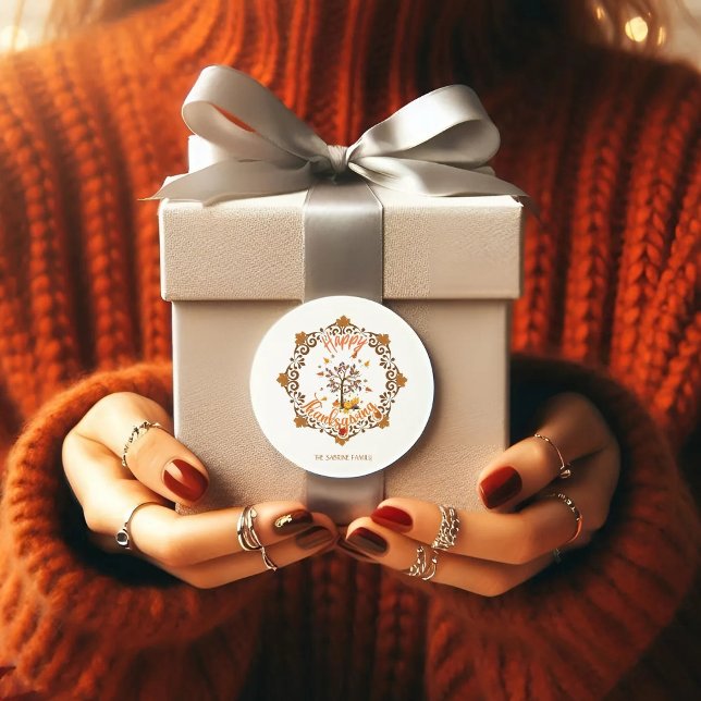 Sticker Rond Érable de Thanksgiving cadre Feuilles automne (Créateur téléchargé)