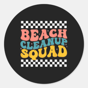 Sticker Rond Escadron De Nettoyage De Plage Design Rétro Super