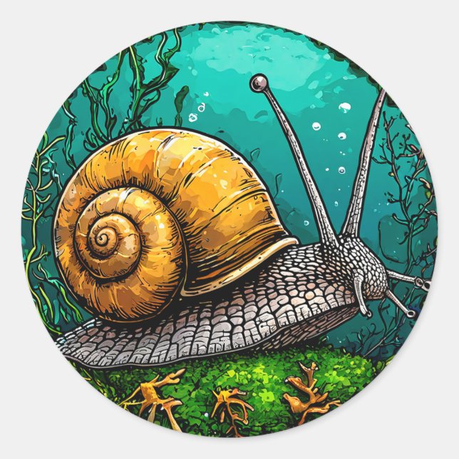 Sticker Rond 🐌 Escargot de dessin animé mignon, animal minimal (Devant)