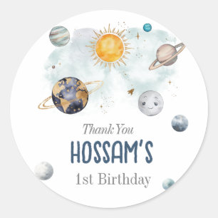 Sticker Rond Espace Extérieur Anniversaire Galaxie Soleil Lune