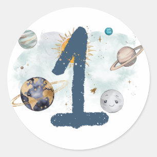 Sticker Rond Espace Extérieur Anniversaire Galaxie Soleil Lune 