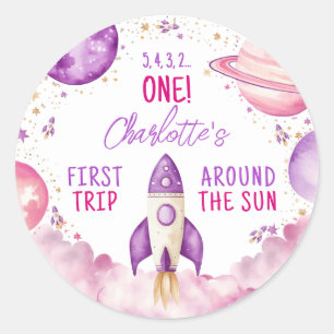 Sticker Rond Espace extra-atmosphérique violet Merci d'annivers
