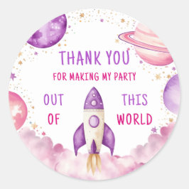 Sticker Rond Espace extra-atmosphérique violet rose Merci d'ann
