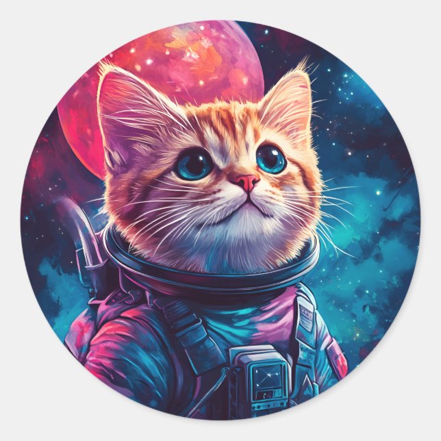 Sticker Rond Espace rose astronaute (Devant)
