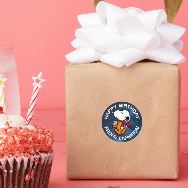 Sticker Rond ESPACE | Snoopy | Joyeux anniversaire (Fête)