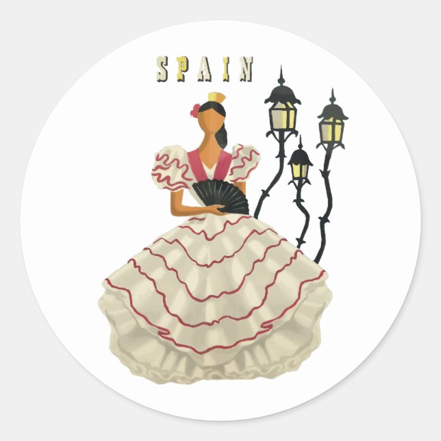 Sticker Rond Espagnol danseuse flamenco femme Espagne Travel Ar (Devant)