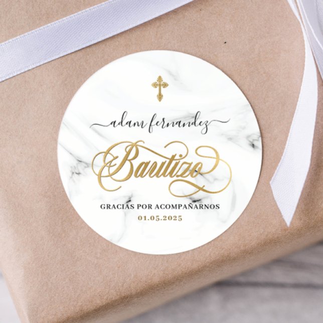 Sticker Rond Espagnol De Bautizo Gracias Gold (Créateur téléchargé)