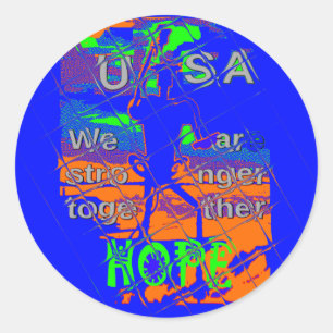 Sticker Rond Espoir psychédélique des Etats-Unis : Art Blue Uni