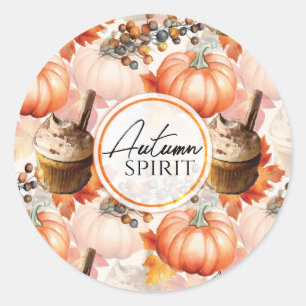 Sticker Rond Esprit d'automne Motif d'aquarelle douillet
